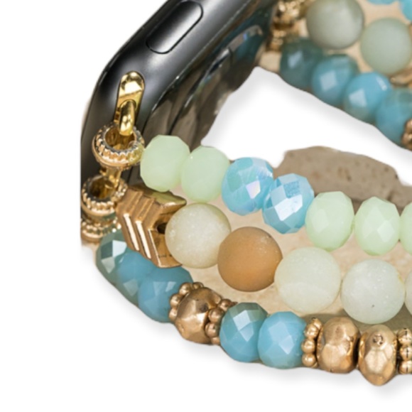 Triple Layered Metal Faceted Shimmering Glass & Amazonite Apple I-Watch … - Picture 2 of 6